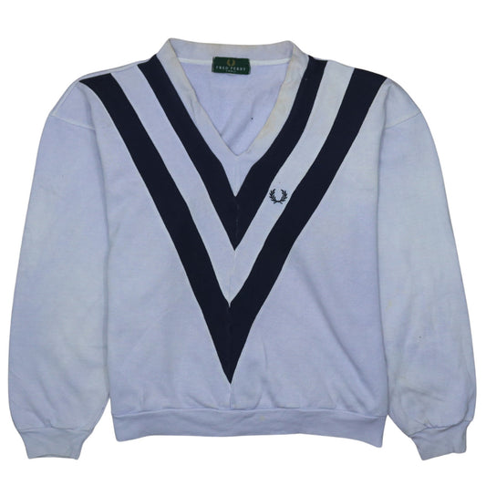 Fred Perry Men's White V-Neck Retro Sweatshirt Small