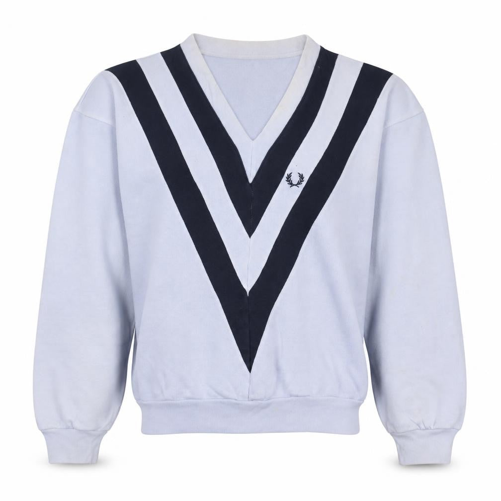 Fred Perry Men's White V-Neck Retro Sweatshirt Small