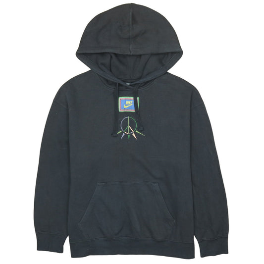 Nike Men's Black Pullover Hoodie S Embroidered Peace Graphic Fleece