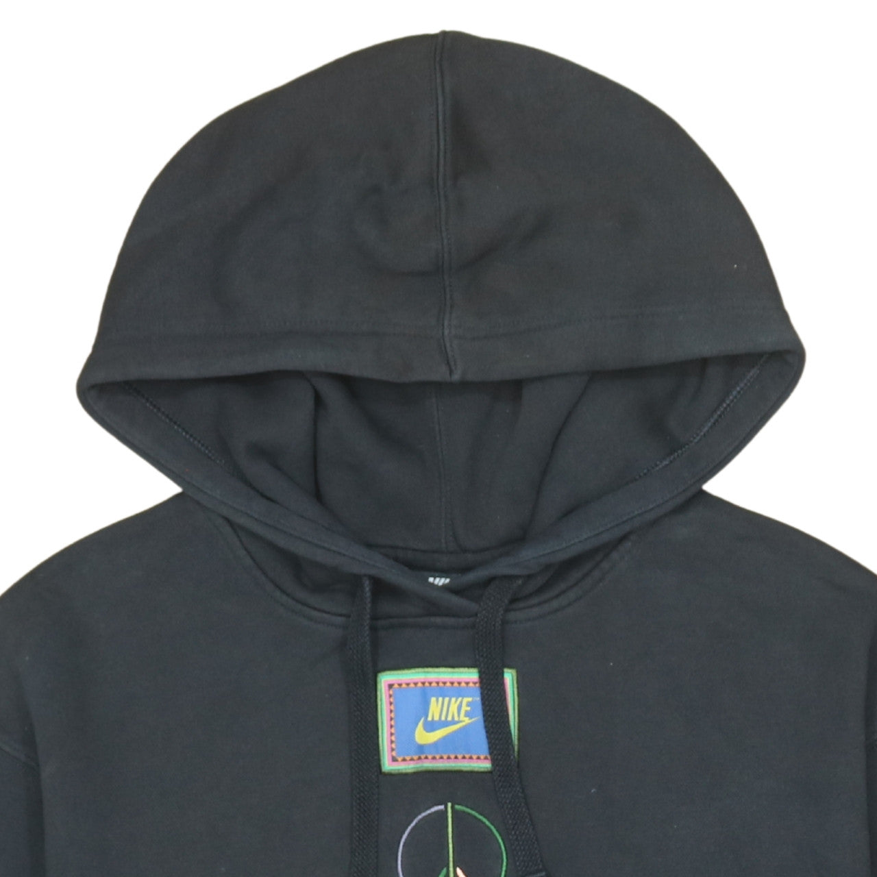 Nike Men's Black Pullover Hoodie S Embroidered Peace Graphic Fleece