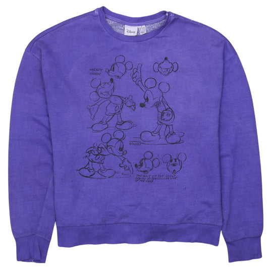 Disney Womens Purple Mickey Mouse Sketch Crew Neck Sweatshirt Size S