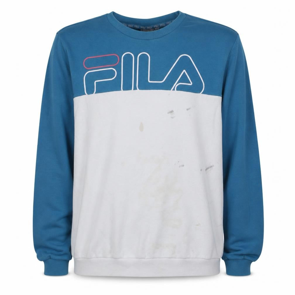 Fila Men Blue White Logo Pullover Sweatshirt XL Regular Fit