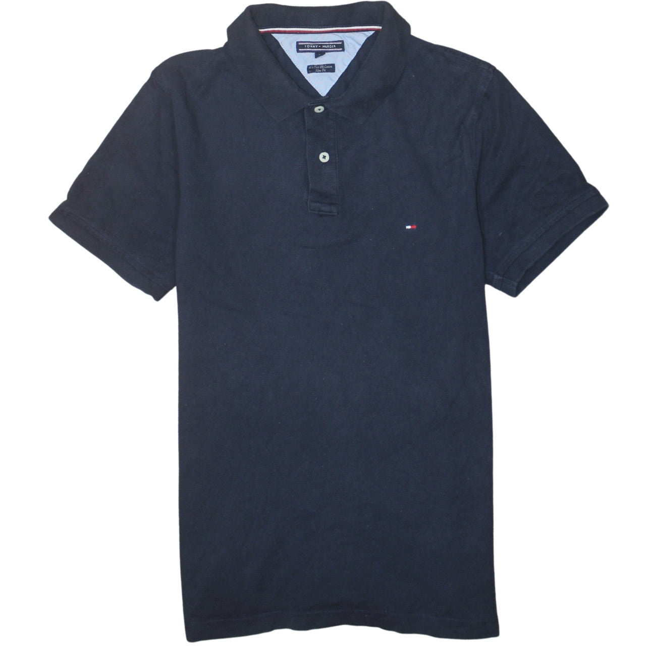 Tommy Hilfiger Men's Navy Blue Slim Fit Cotton Polo Shirt L