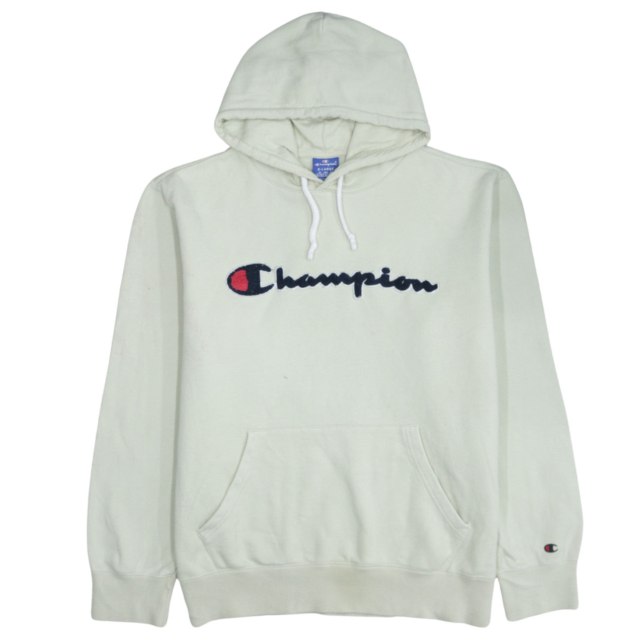 Champion Men’s Beige XL Pullover Hoodie Embroidered Logo Fleece