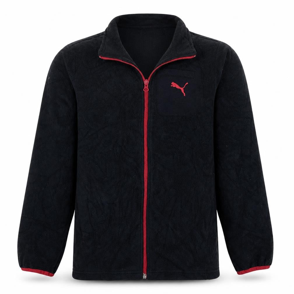 Puma Boys Black Red Fleece Full Zip Track Jacket Size 12 Years