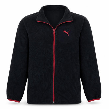 Front view of Puma boys’ black red fleece full zip track jacket, size 12, years