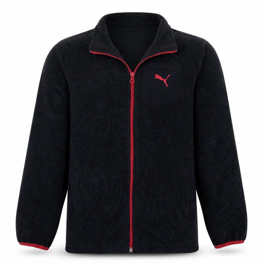 Puma Boys Black Red Fleece Full Zip Track Jacket Size 12 Years