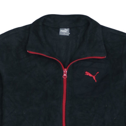 Brand and care label for Puma boys’ black red fleece full zip track jacket, size 12, years