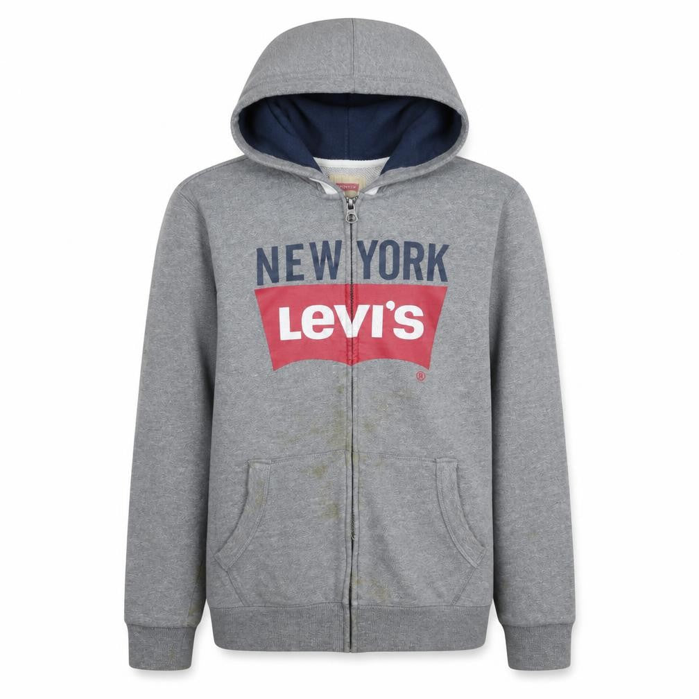 Levi's Boys Grey Full Zip Hoodie Size 16 Graphic Logo New York Design
