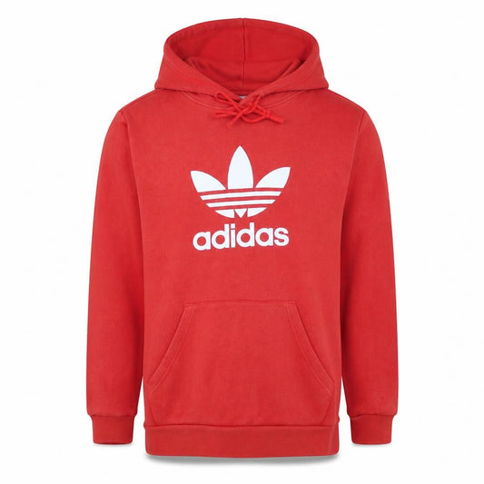 Adidas Mens Red Pullover Hoodie Size S Logo Fleece Sweatshirt