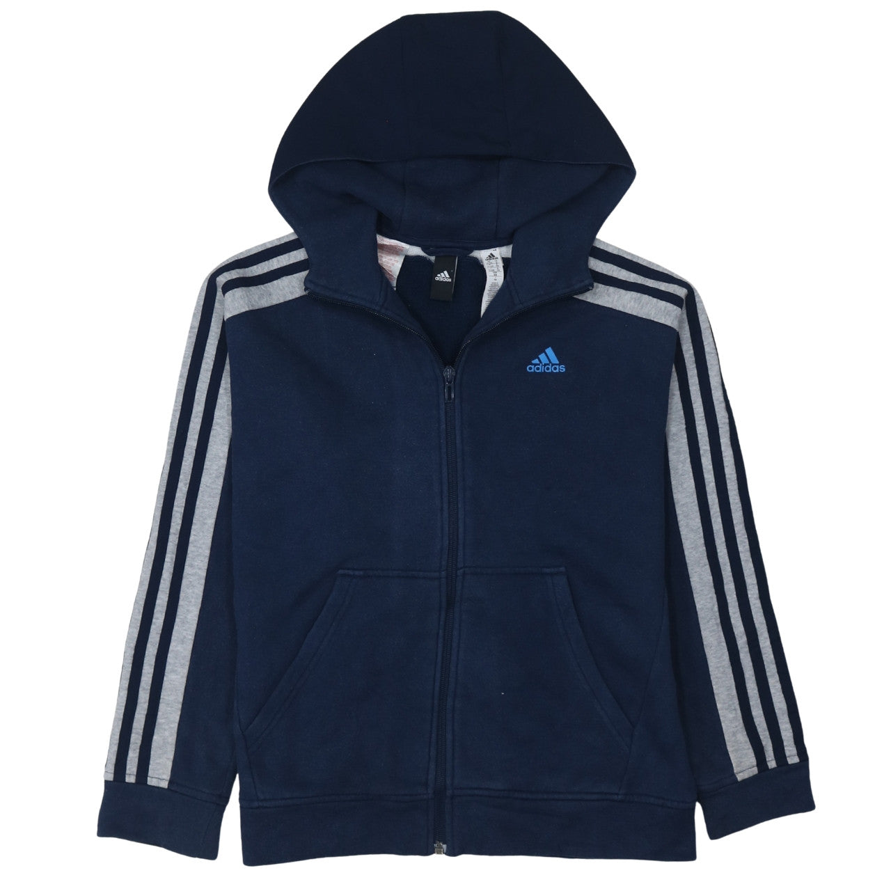 Adidas Boys Navy Blue Full Zip Hoodie Size 11-12 Years Cotton Blend