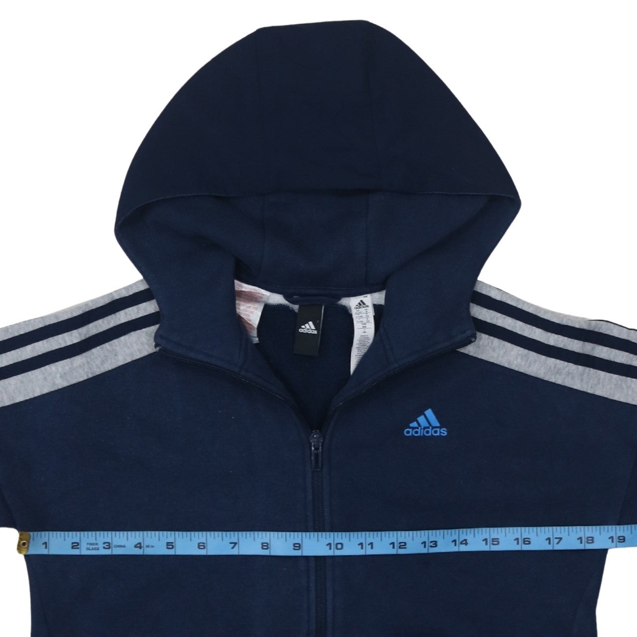 Adidas Boys Navy Blue Full Zip Hoodie Size 11-12 Years Cotton Blend