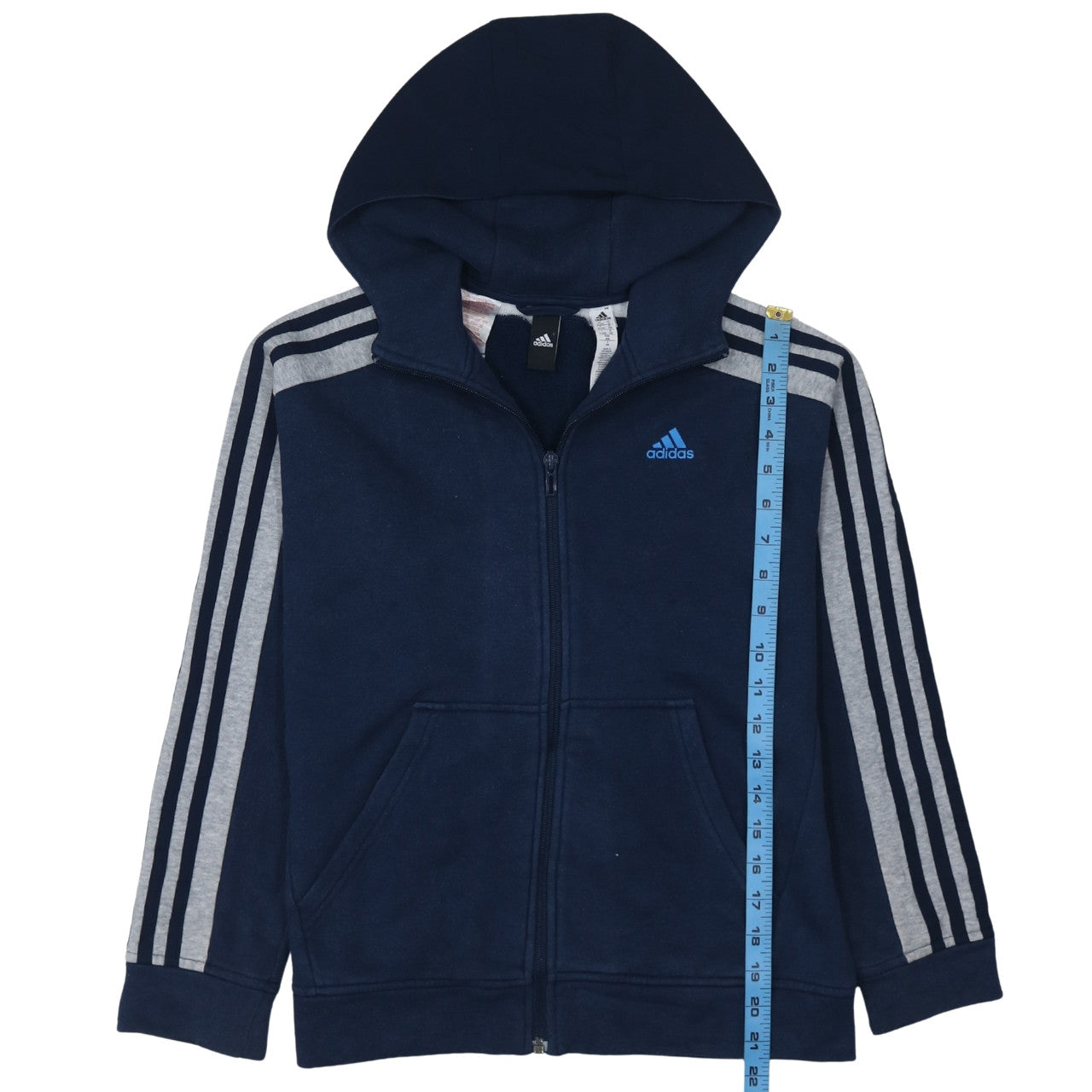 Adidas Boys Navy Blue Full Zip Hoodie Size 11-12 Years Cotton Blend