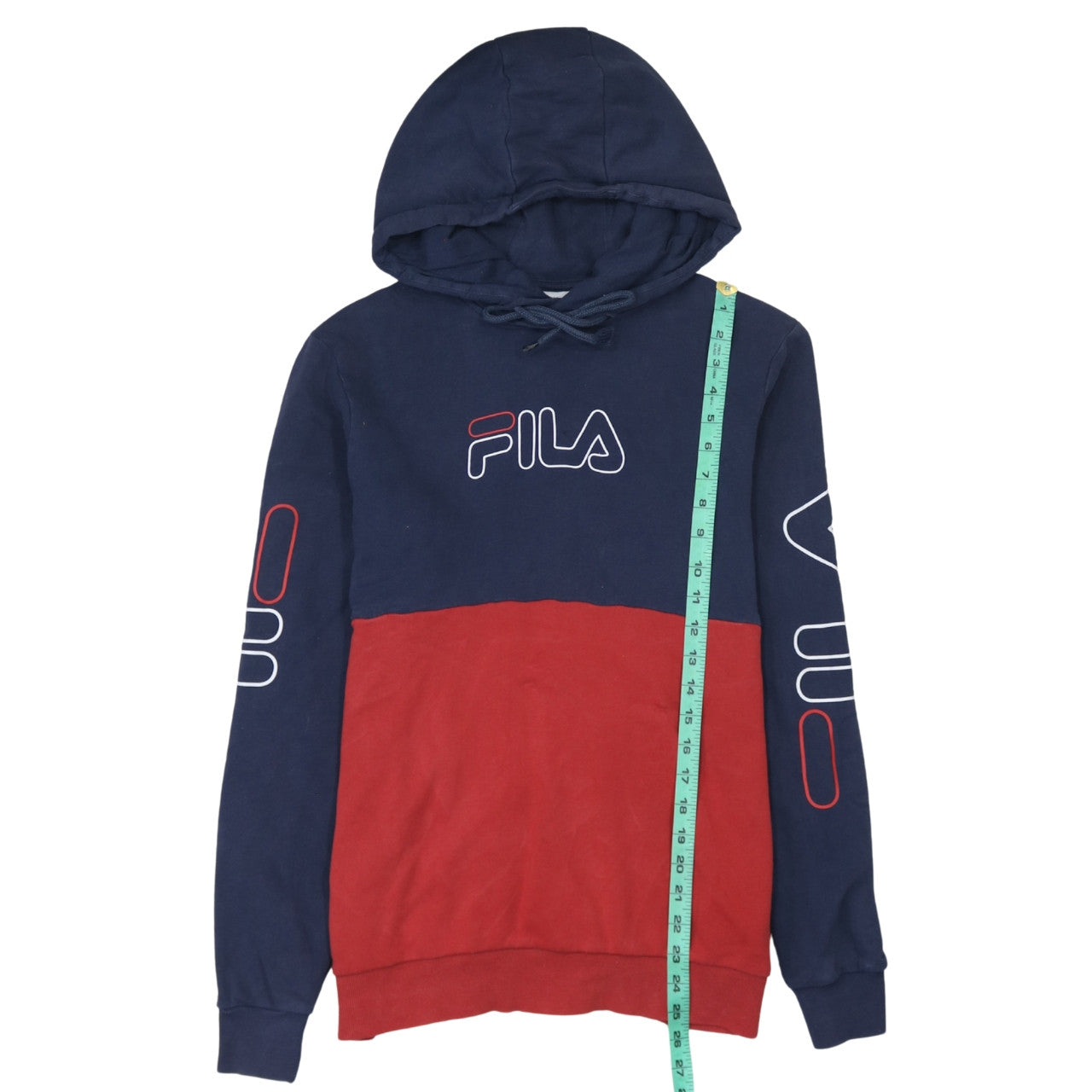 FILA Womens Navy Red Pullover Hoodie Small Hooded Logo Casual