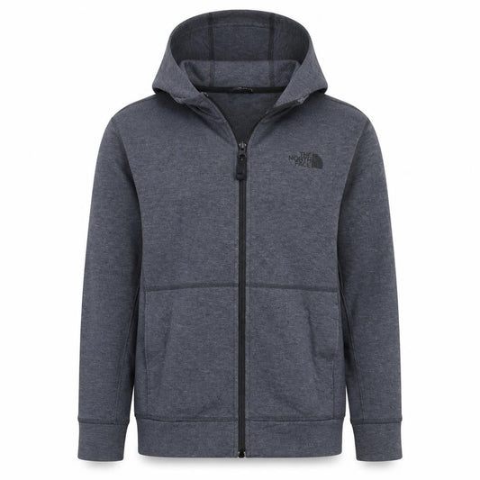 Front view of The North Face boys’ grey full zip hoodie l polyester cotton blend