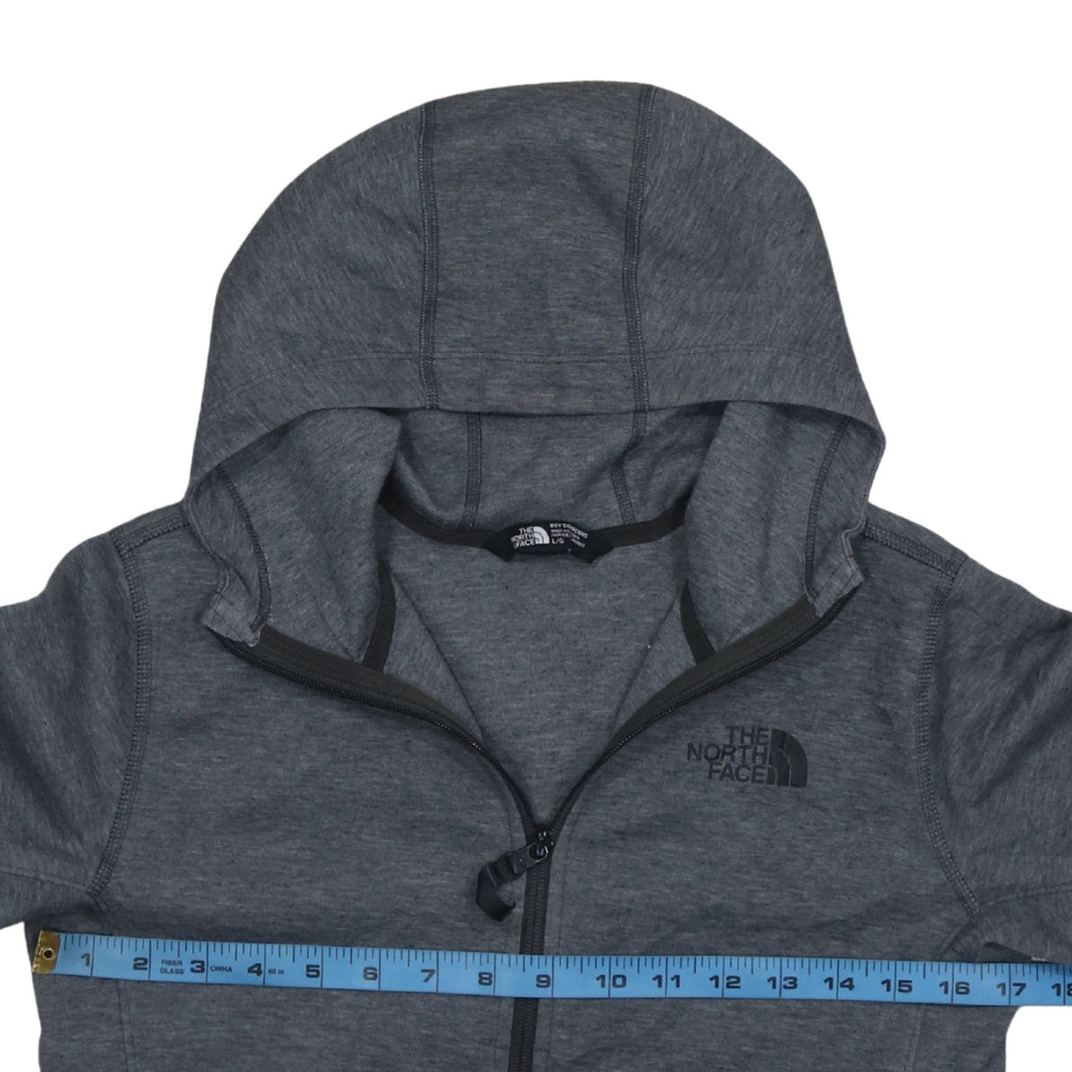 The North Face Boys Grey Full Zip Hoodie L Polyester Cotton Blend