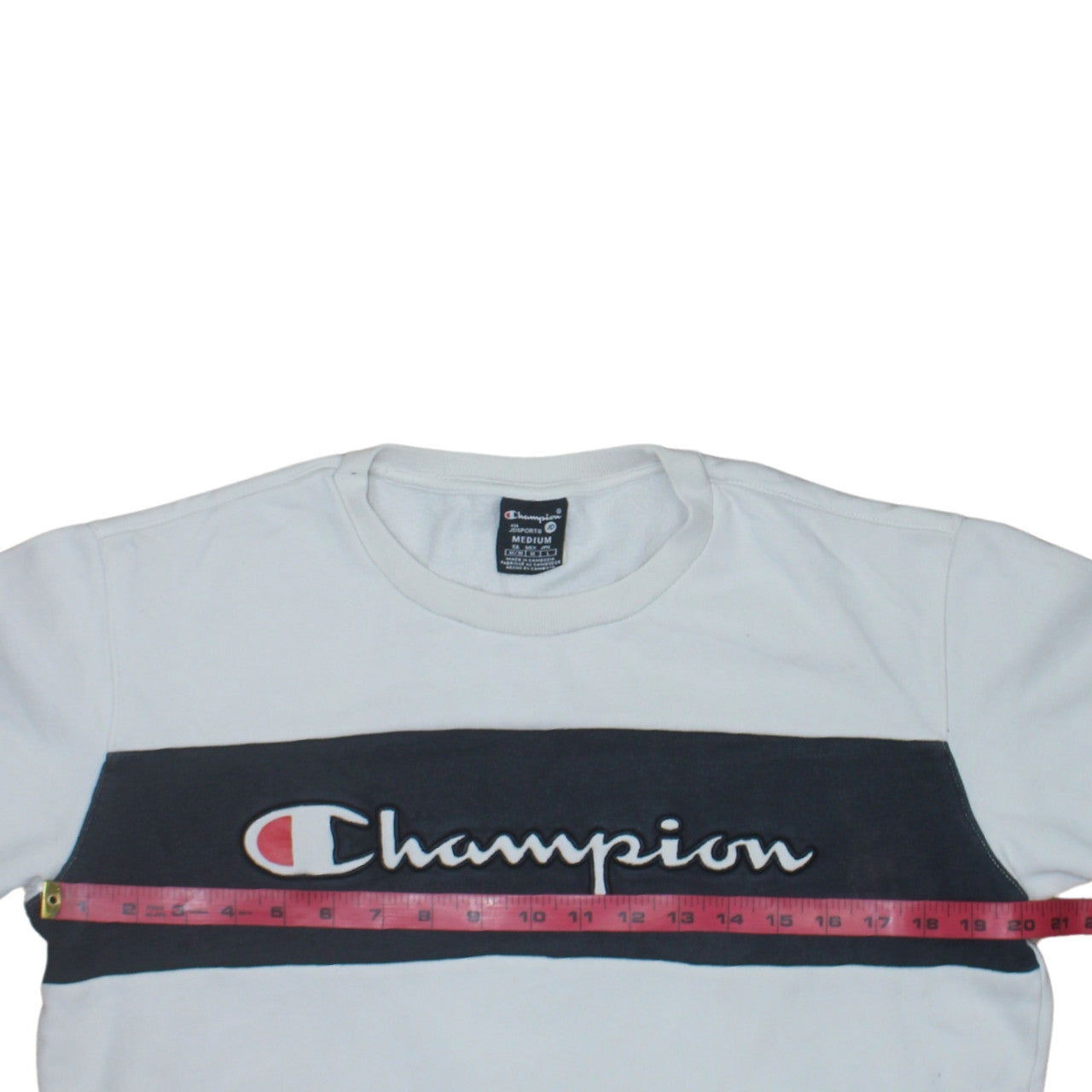 Champion Mens White Medium Pullover Sweatshirt with Logo Embroidery