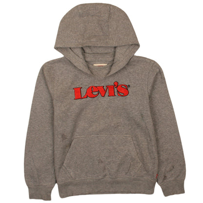 Additional front view of Levi's boys’ grey pullover hoodie 12 years graphic logo hooded sweatshirt