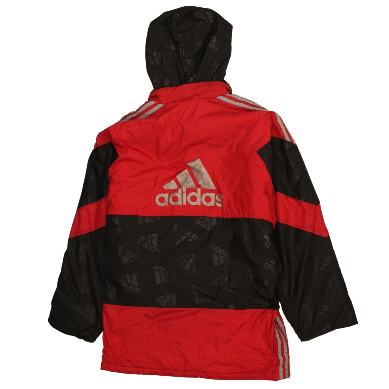 Adidas Men's Red and Black Windbreaker Jacket Size 36/38 S Hooded Retro Sportswear