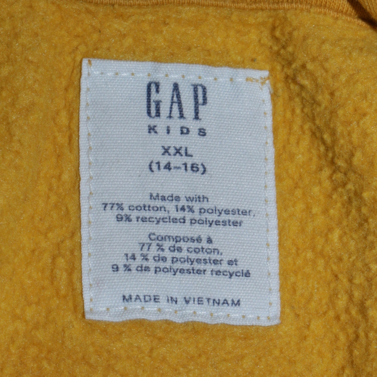 GAP Boys Yellow Pullover Hoodie Size 14-16 Years Fleece Logo Sweatshirt