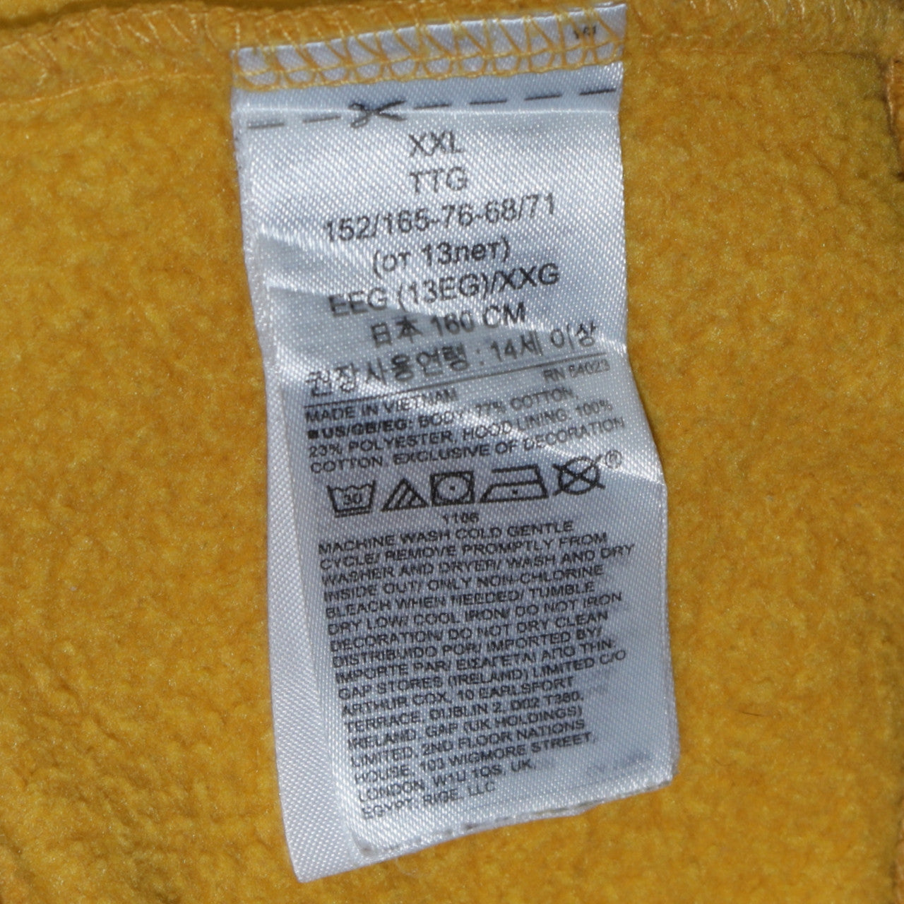 GAP Boys Yellow Pullover Hoodie Size 14-16 Years Fleece Logo Sweatshirt