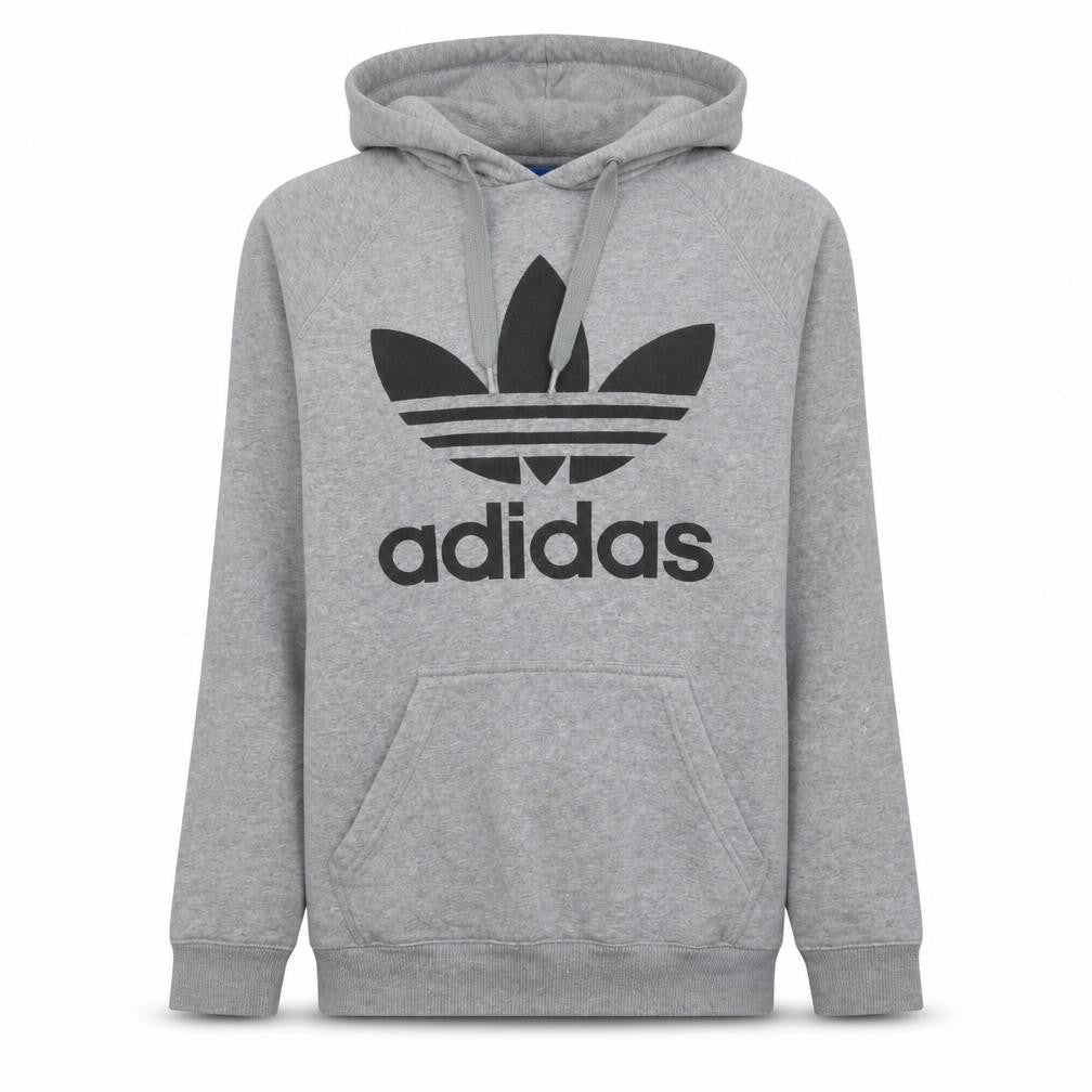 Adidas Men's Grey Pullover Hoodie Small Logo Sports Fleece