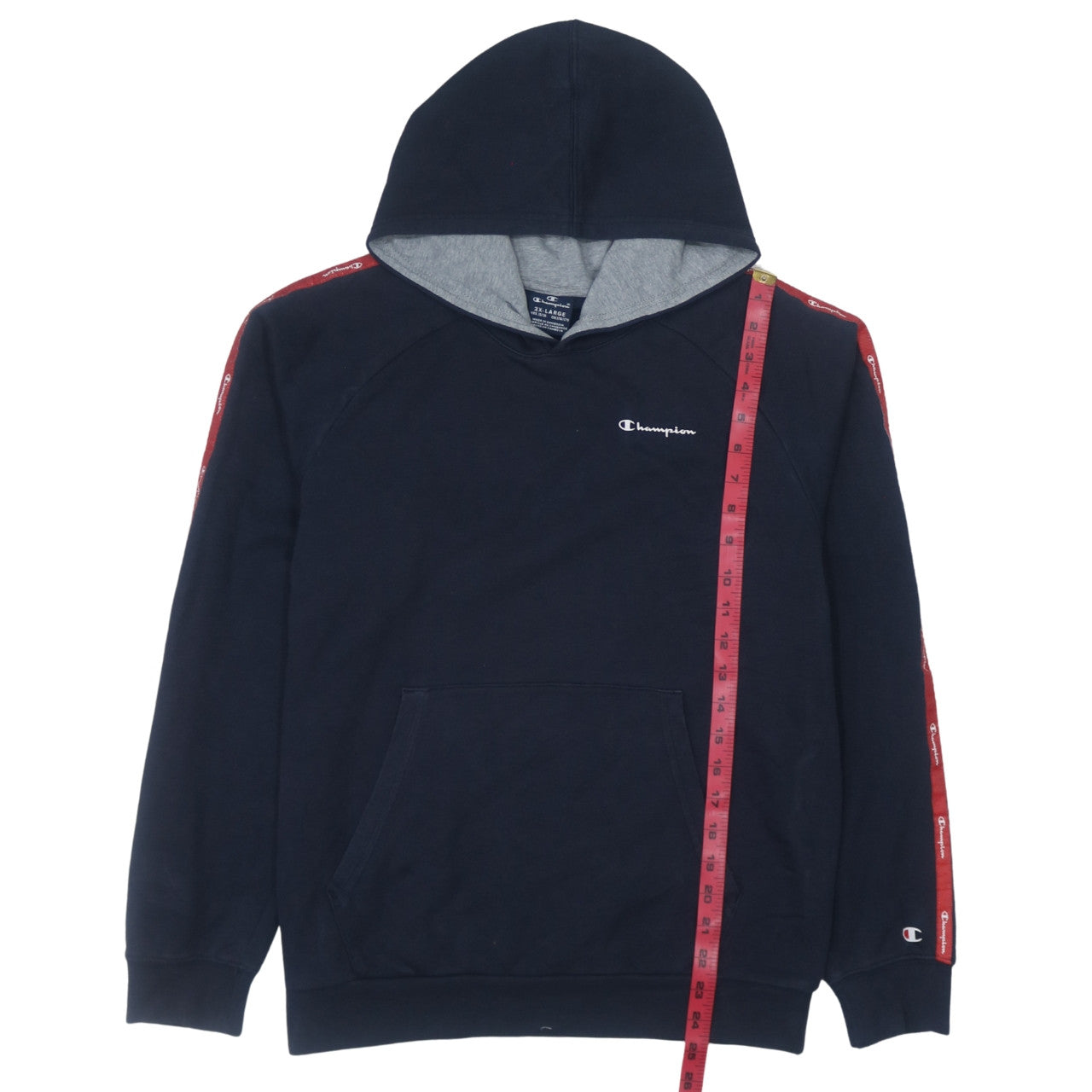 Champion Boys Black Pullover Hoodie 2XL Logo Tape Fleece Sweatshirt