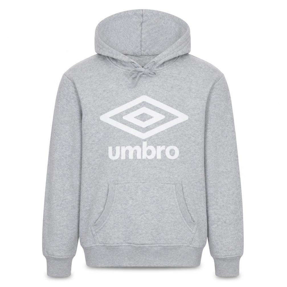 Umbro Men Grey Pullover Hoodie S Fleece Logo Sportswear