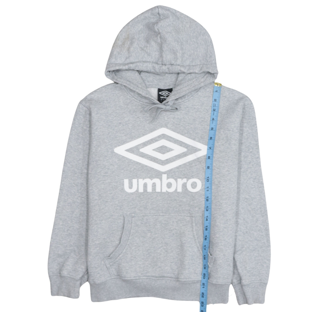Umbro Men Grey Pullover Hoodie S Fleece Logo Sportswear