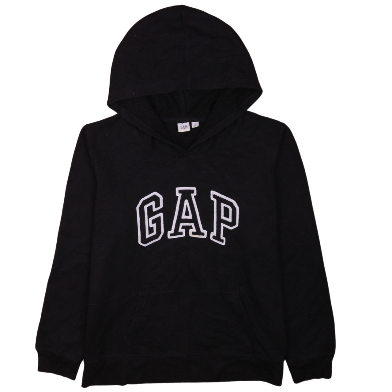 GAP Girls Black Pullover Hoodie L Embroidered Logo Casual Fleece