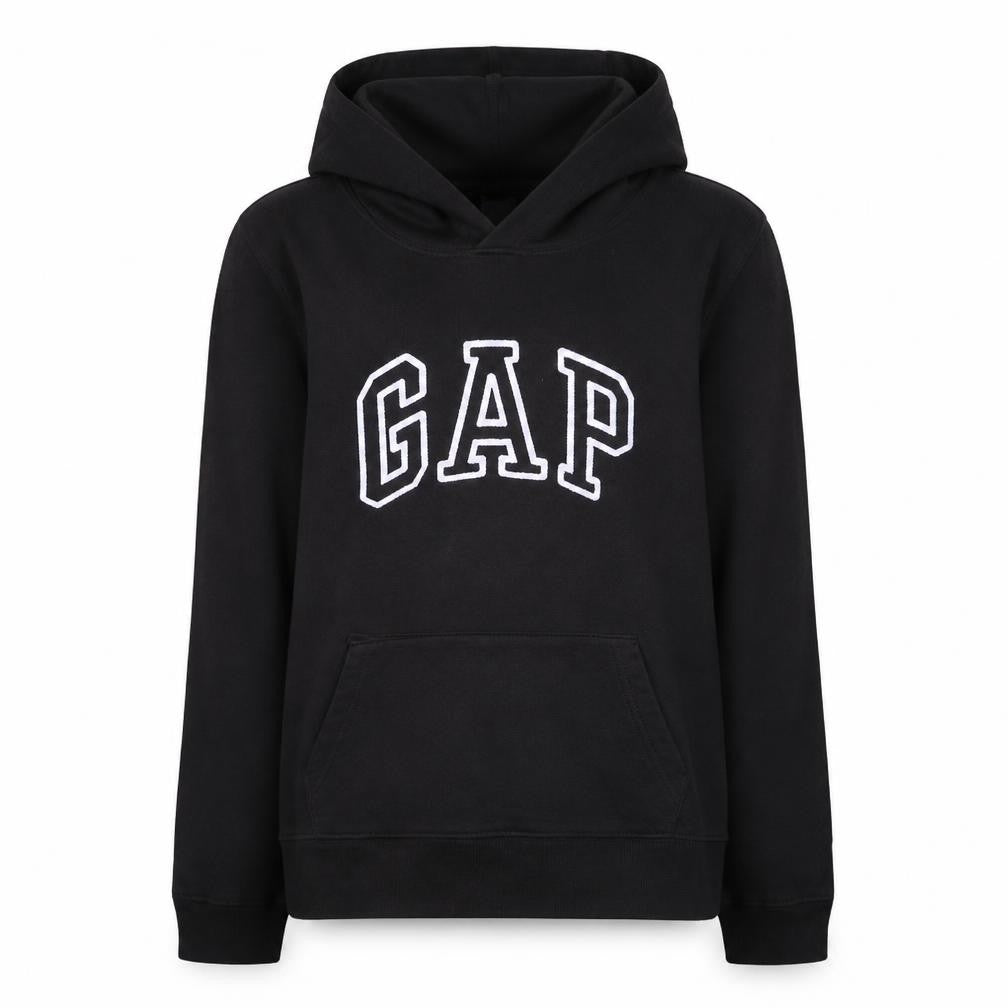 GAP Girls Black Pullover Hoodie L Embroidered Logo Casual Fleece