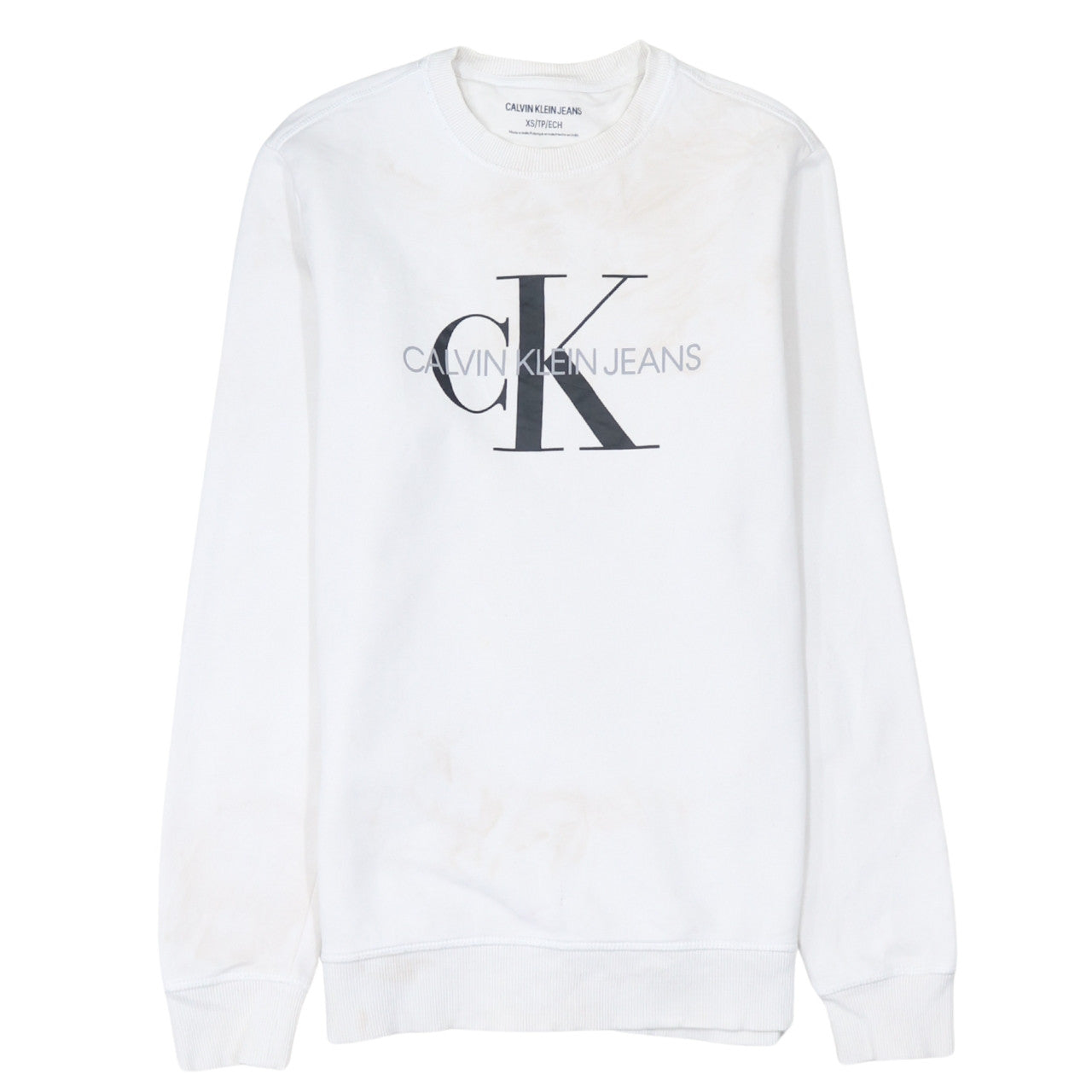 Calvin Klein Jeans Men's White XS Crew Neck Logo Sweatshirt