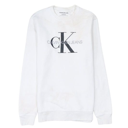 Calvin Klein Jeans Men's White XS Crew Neck Logo Sweatshirt