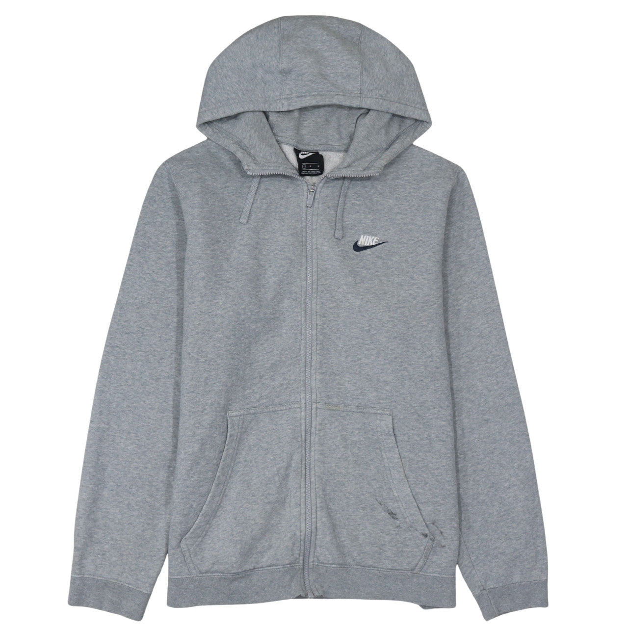 Nike Men's Grey Full Zip Hoodie L Regular Fit Fleece Sweatshirt