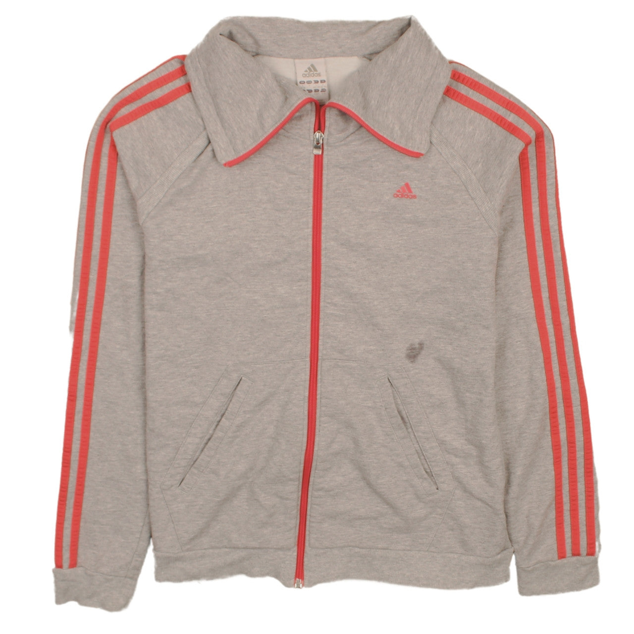 Adidas Womens Grey Full Zip Sweatshirt Jacket L 16 Red Stripes