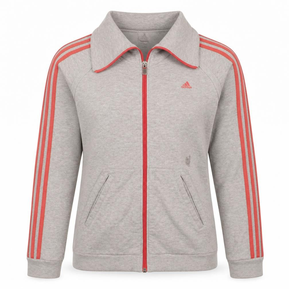 Adidas Womens Grey Full Zip Sweatshirt Jacket L 16 Red Stripes