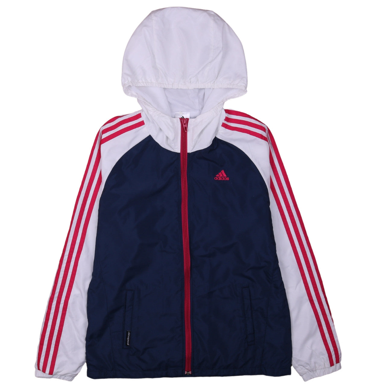 Adidas Women's Blue Windbreaker Jacket L Hooded Full Zip