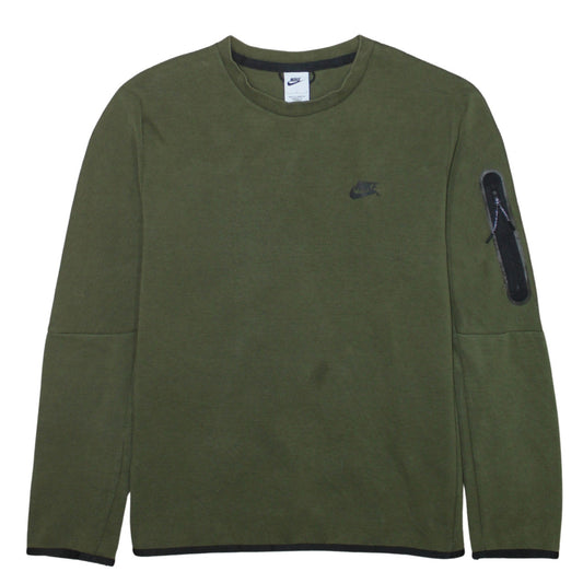 Nike Men's Green L Crew Neck Pullover Sweatshirt with Logo Zip Pocket