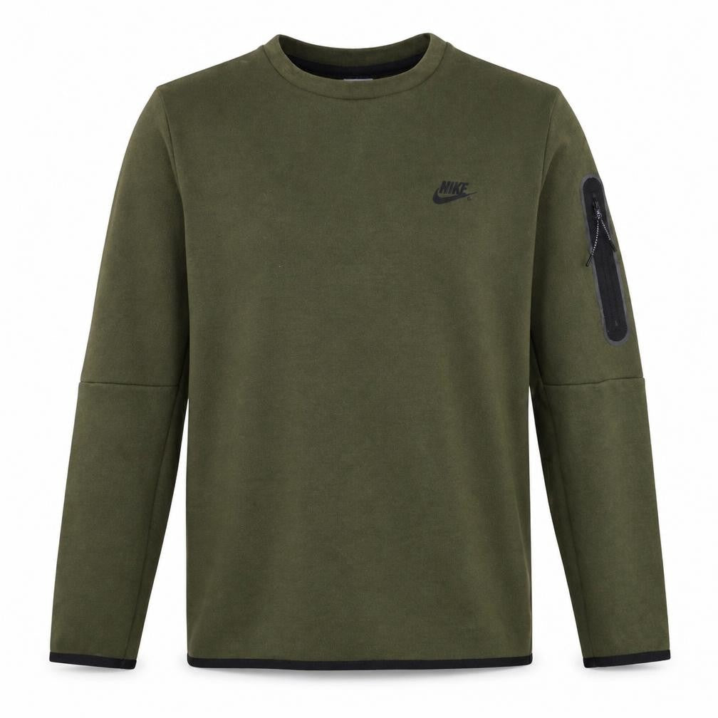 Nike Men's Green L Crew Neck Pullover Sweatshirt with Logo Zip Pocket