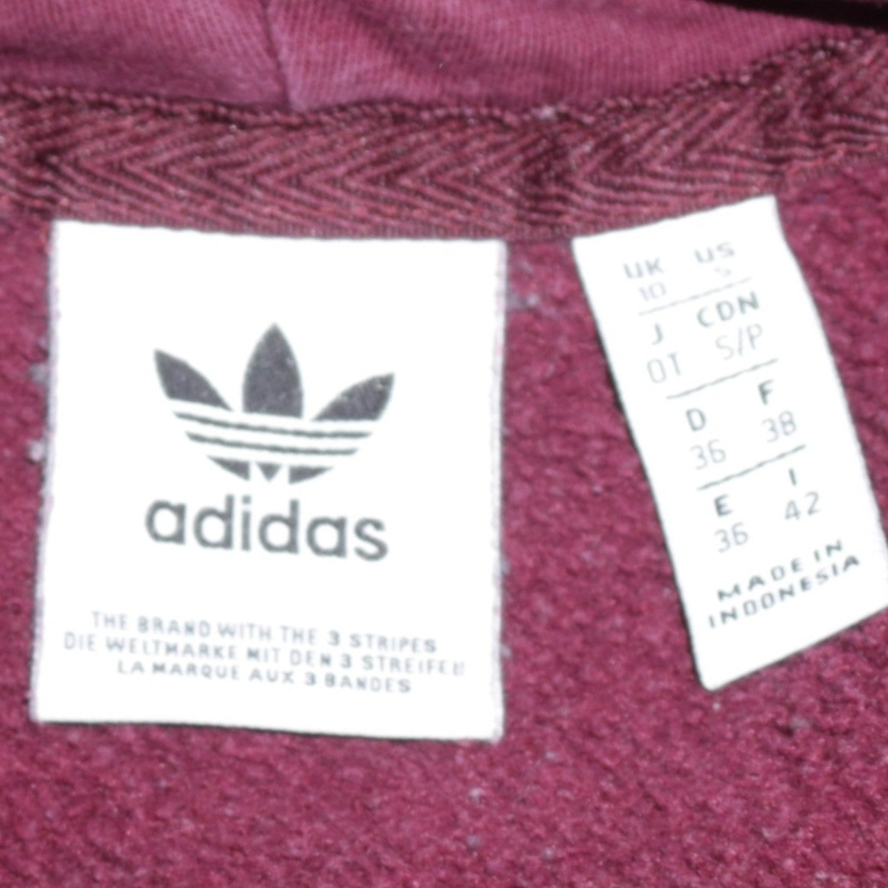Adidas Women Burgundy Pullover Hoodie UK 10 Logo Cotton Fleece