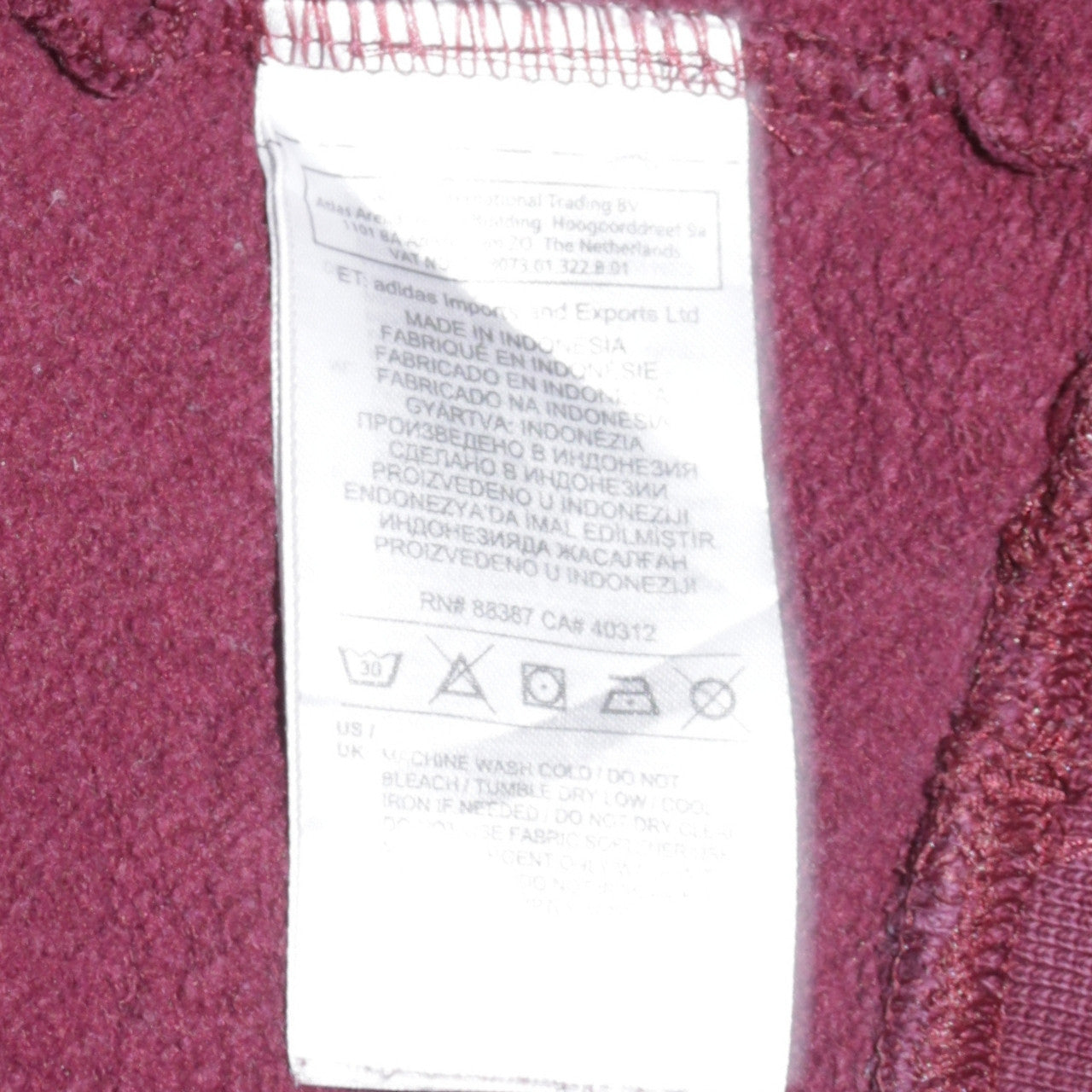 Adidas Women Burgundy Pullover Hoodie UK 10 Logo Cotton Fleece