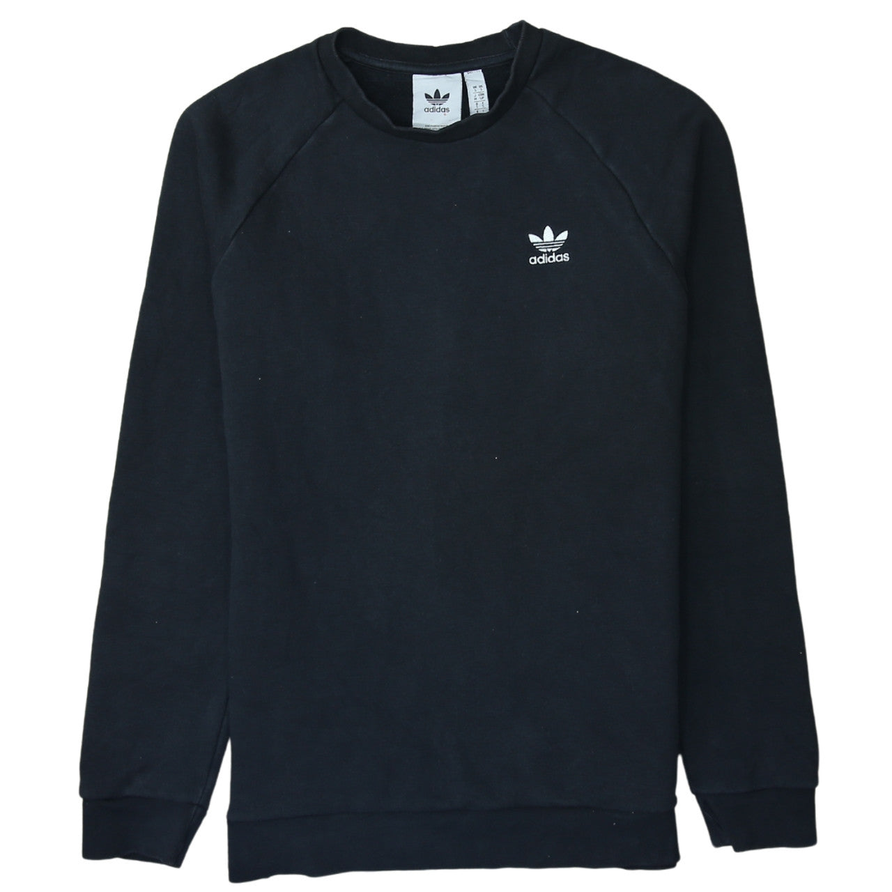 Adidas Men's Black Small Crew Neck Cotton Blend Logo Sweatshirt