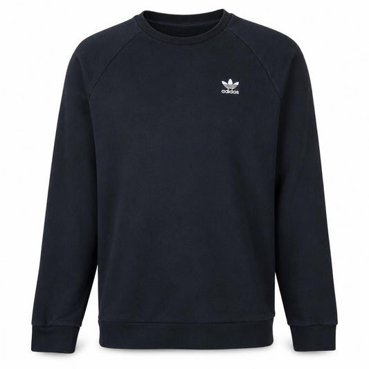 Adidas Men's Black Small Crew Neck Cotton Blend Logo Sweatshirt