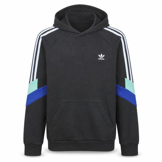 Front view of Adidas boys’ black colourblock pullover hoodie, size 14-15, years