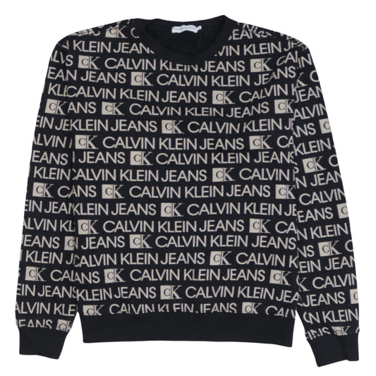 Calvin Klein Jeans Womens Black Logo Print Cotton Sweatshirt Size 14