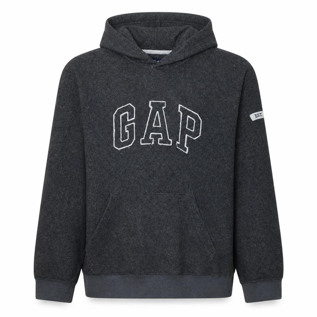 Gap Men Grey Pullover Hoodie M Logo Fleece Sweatshirt