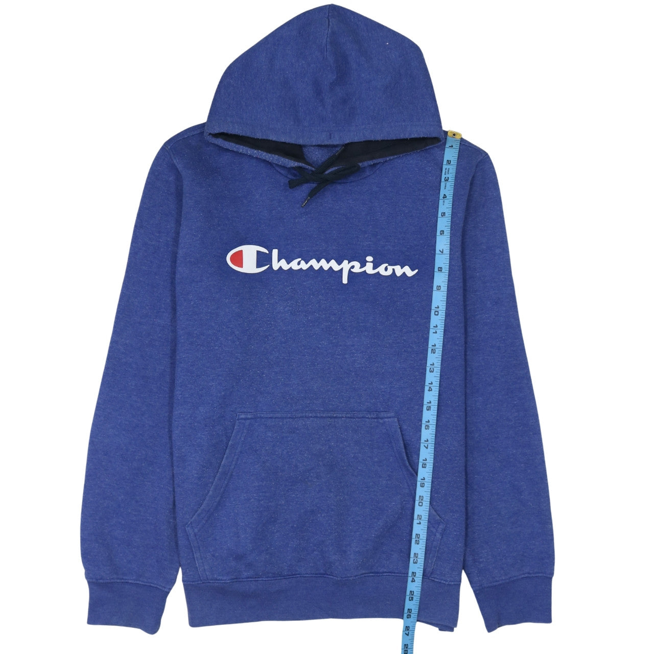 Champion Men's Blue Pullover Hoodie Large Graphic Logo Fleece