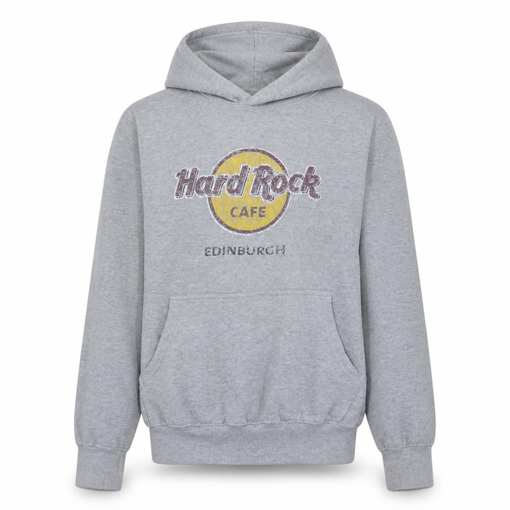 Hard Rock Cafe Edinburgh Men's Grey Pullover Hoodie Medium