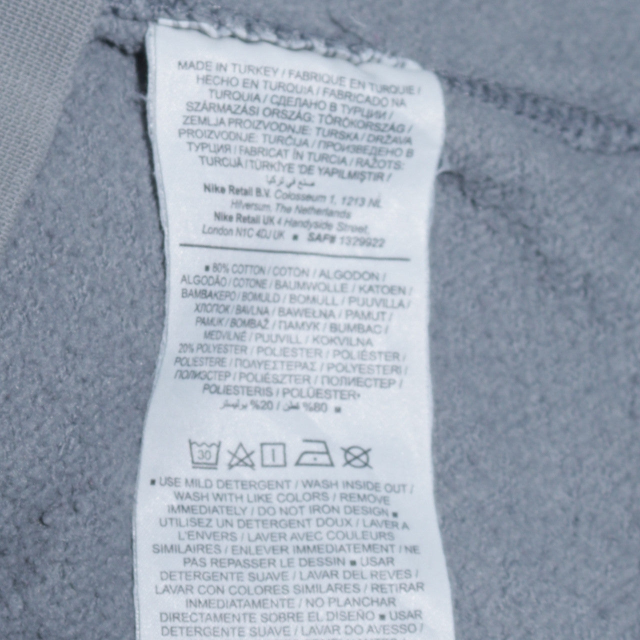 Nike Mens Grey Small Crew Neck Pullover Sweatshirt with Gold Logo
