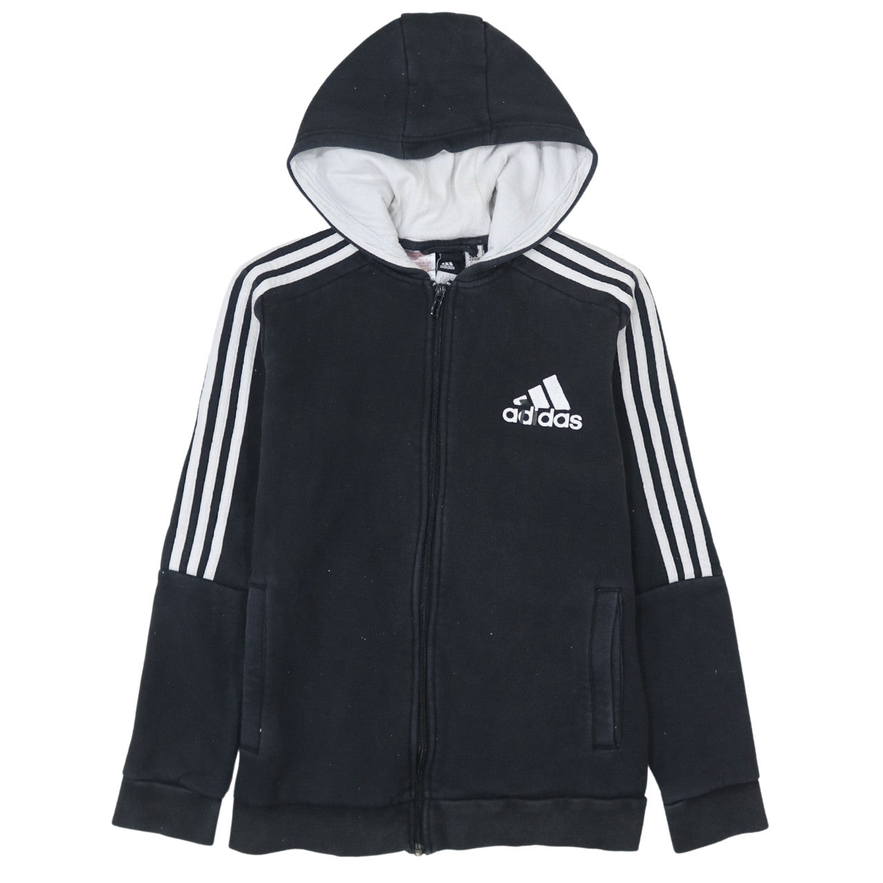Adidas Boys Black Full Zip Hoodie 10-11 Years Hooded Sweatshirt